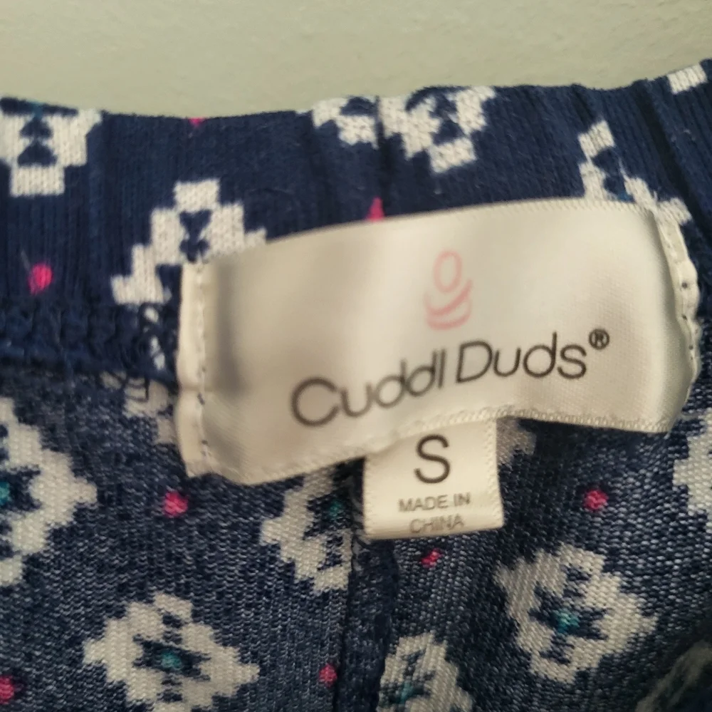 Cuddle‎ Duds 2 Piece Long Sleeve Pajama Lounge Set Blue Small Geometric